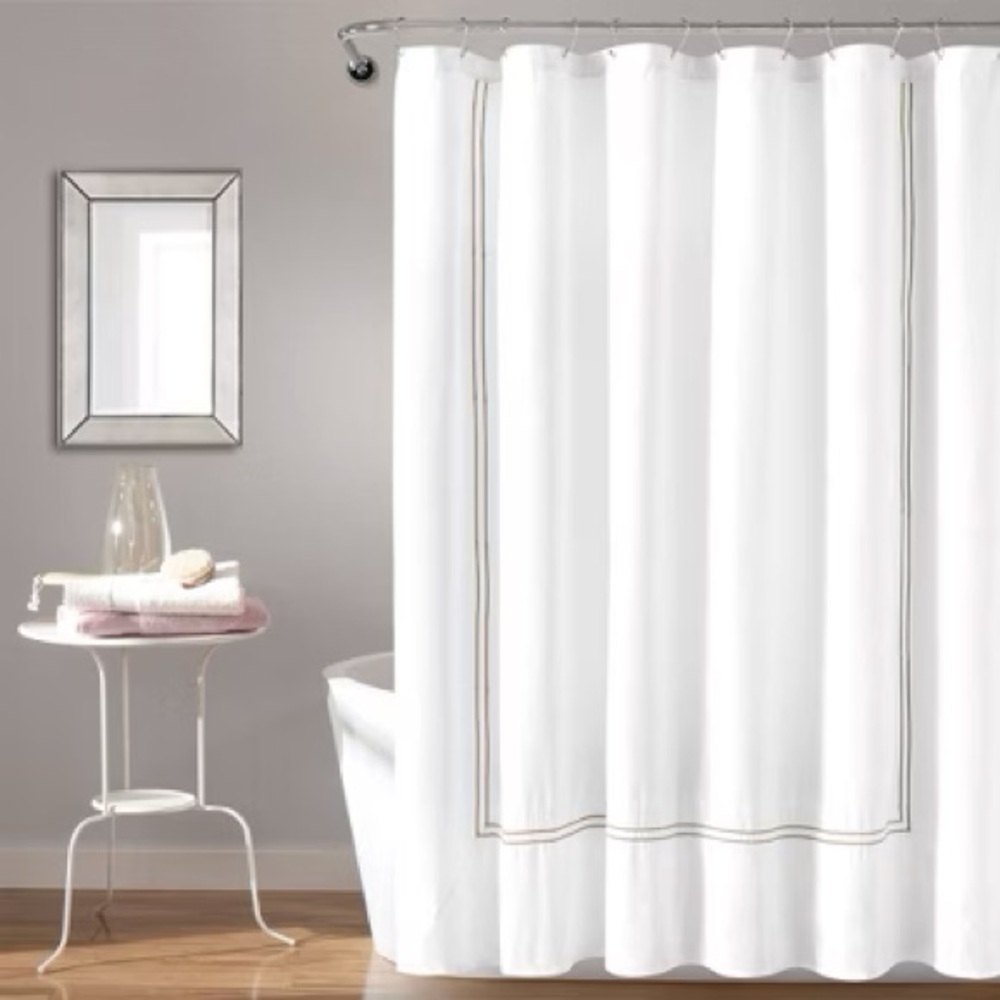 NWOT Hotel Collection Shower Curtain with triple embroidered Border